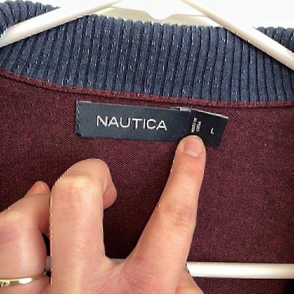 NAUTICA Mens Burgundy Maroon Collared 1/4 Zip Cotton Pullover Sweater Sweatshirt - Picture 4 of 10